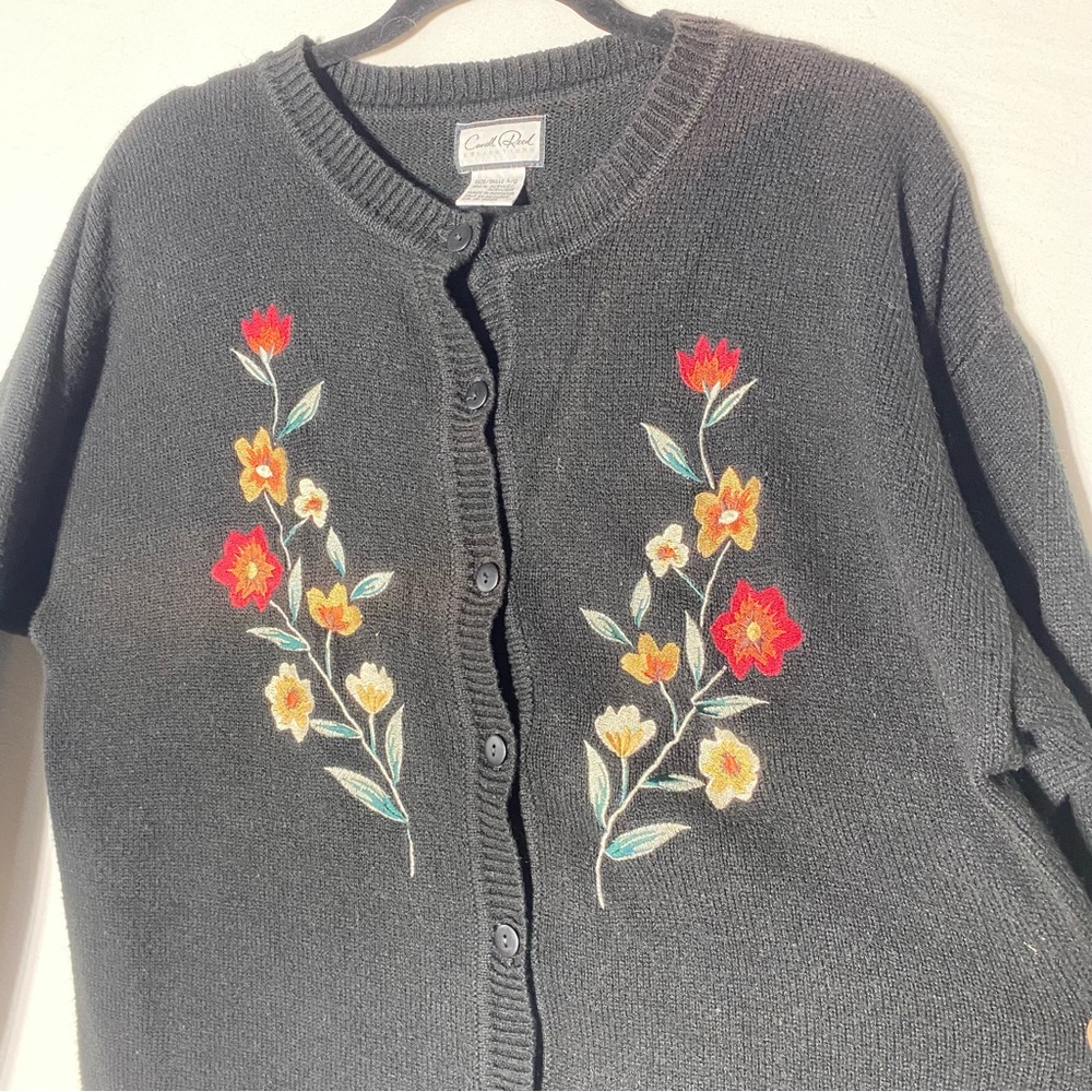 Vintage Carroll Reed Collections Floral Embroidered Black Cardigan Sweater L - Picture 16 of 16